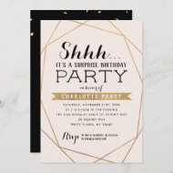 Invitation Gold Blush Géométrique Shh Surprise fête d'anniver