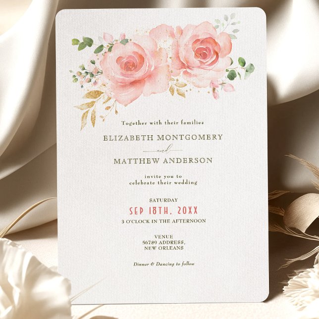 Invitation Gold & Blush Greenery Mariage Aquarelle Rustique (Créateur téléchargé)