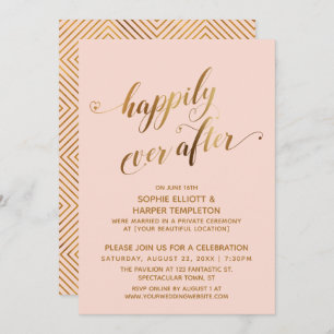 Invitation Gold & Blush heureux jamais après Mariage post