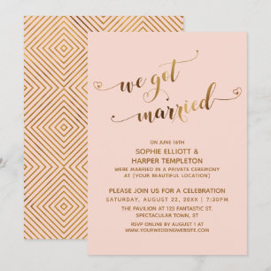 Invitation Gold Blush Nous nous sommes mariés Soirée d'après-
