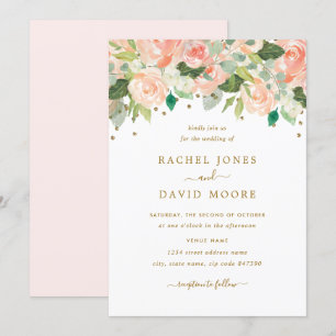 Invitation Gold Blush Peach Floral Aquarelle Mariage Inviter