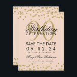 Invitation Gold Blush Pink 90th Birthday Save Date Confetti<br><div class="desc">Elégant design "90e anniversaire fête" avec Gold Faux Parties scintillant Blush Pink et nom personnalisé et texte de détails. Facile à utiliser et facile à personnaliser. Commandez aujourd'hui !</div>