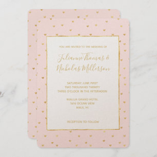 Invitation Gold Blush Pink Petits Coeurs Mariage Invite