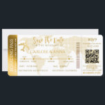 Invitation Gold Boarding Pass Destination Wedding Code QR<br><div class="desc">Billet mariage de pass d'embarquement avec une élégante carte du monde de destination de feuille d'or,  boussole,  avion,  un modèle d'invitation de mariage personnalisé,  et une section rsvp.</div>