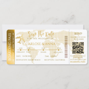 Invitation Gold Boarding Pass Destination Wedding Code QR
