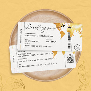 Invitation Gold Boarding Pass Destination Wedding Code QR