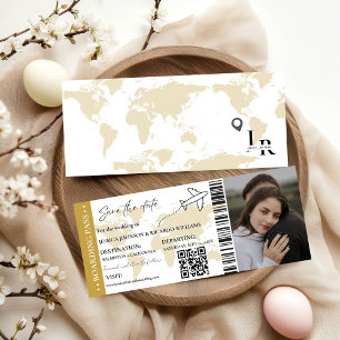 Invitation Gold Boarding pass mariage enregistrer le ticket d