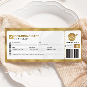 Invitation Gold Boarding Pass Voyage Avion Billet cadeau