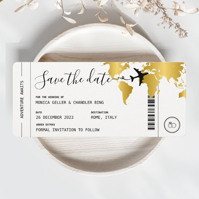 Invitation GOLD Boarding Pass Voyage Enregistrer la date Mari (Gold Boarding Pass Save the Date)
