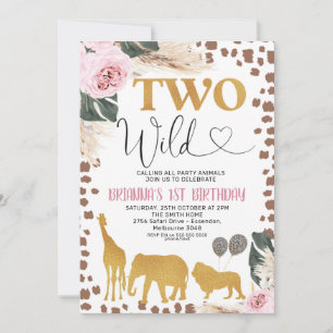 Invitation Gold Boho Floral Safari Deux Wild 2e Anniversaire
