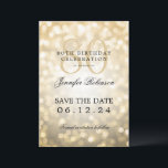 Invitation Gold Bokeh 80th Birthday Enregistrer la date<br><div class="desc">Design élégant "80th Birthday Party" avec Gold Bokeh et nom personnalisé et texte de détails. Facile à utiliser et facile à personnaliser. Commandez aujourd'hui !</div>