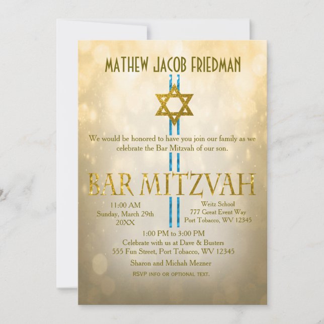 Invitation Gold Bokeh | Bar Mitzvah (Devant)