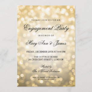 Invitation Gold Bokeh éclaire l'élégante partie d'engagement