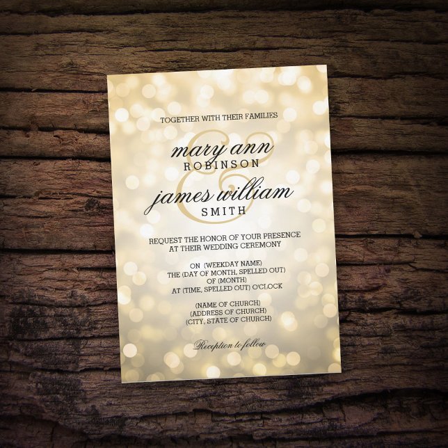 Invitation Gold Bokeh éclaire un mariage élégant (Créateur téléchargé)