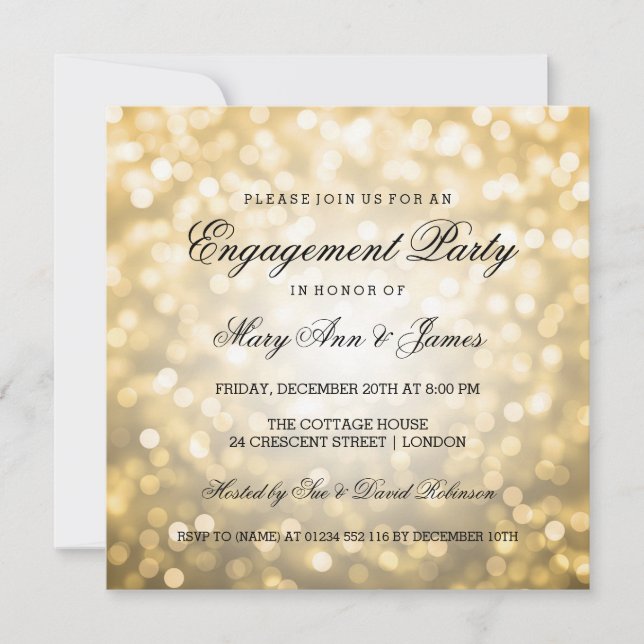 Invitation Gold Bokeh Lights Elegant Engagement Party (Devant)