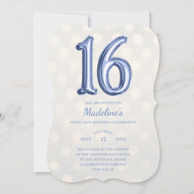 Invitation Gold Bokeh Periwinkle Faux Foil 16e anniversaire (Devant)