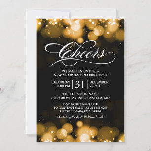 Invitation Gold Bokeh Sparkles à la fête du réveillon du Nouv