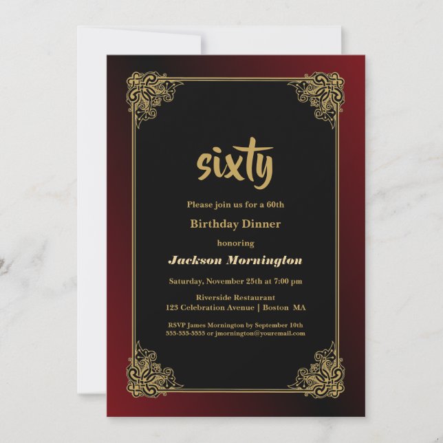 Invitation Gold Border 60th Birthday Dinner (Devant)