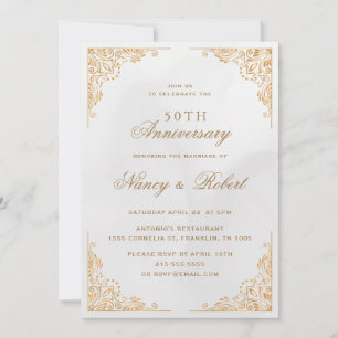 Invitation Gold Border - Crème ornée 50e anniversaire de Mari