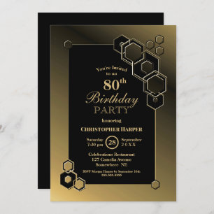 Invitation Gold Border Géométrique 80e anniversaire