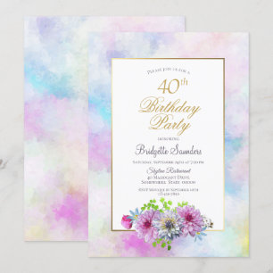 Invitation Gold Border Rose Floral 40e fête d'anniversaire
