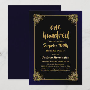 Invitation Gold Border Surprise 100e anniversaire Dîner