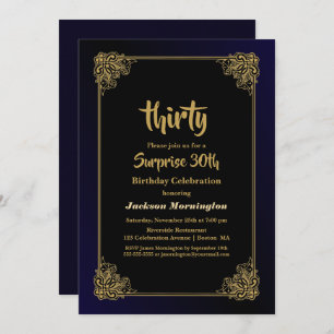 Invitation Gold Border Surprise 30e anniversaire fête