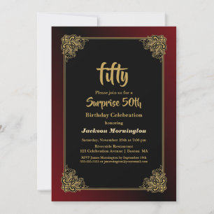 Invitation Gold Border Surprise 50e anniversaire