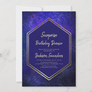 Invitation Gold Bordure Bleu Surprise Dîner d'anniversaire
