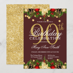 Invitation Gold & Bourgogne Parties scintillant de vacances 9