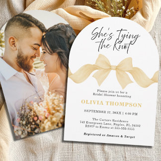 Invitation Gold Bow She's Tying the Knot Photo Bridal Shower