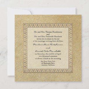 Invitation Gold Brocade Damask Floral Formal Mariage élégant