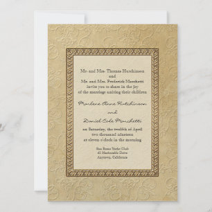 Invitation Gold Brocade Damask Floral Formal Mariage élégant