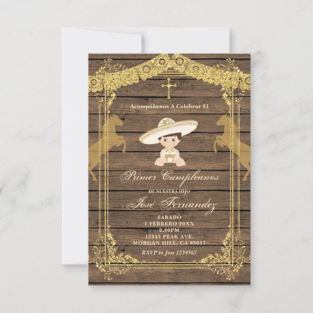 Invitation Gold Brown CUMPLEANOS Uno Fête Anniversaire  (Devant)