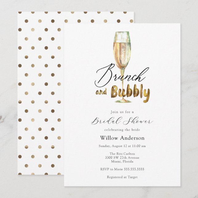 Invitation Gold Brunch et Bubbly Champagne Fête des mariées I (Devant / Derrière)
