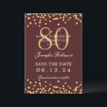 Invitation Gold Burgundy 80th Birthday Enregistrer la date Dé<br><div class="desc">Elégant design "70th Birthday Party" avec faux confettis de parties scintillant & détails texte. Facile à utiliser et facile à personnaliser. Commandez aujourd'hui !</div>