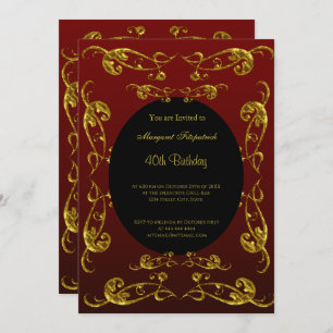Invitation Gold Burgundy Black 40th Birthday Party