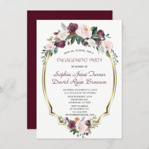 Invitation Gold Burgundy Blush Floral Engagement Party