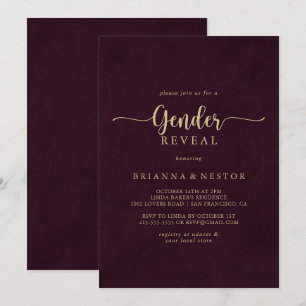 Invitation Gold Burgundy Calligraphie Genre Revevela Party