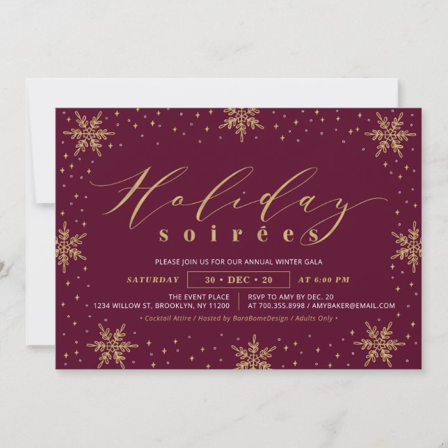 Invitation Gold & Burgundy Corporate Holiday Soiree Party (Devant)