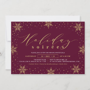Invitation Gold & Burgundy Corporate Holiday Soiree Party