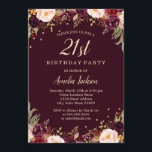 Invitation Gold Burgundy Elégant Floral 21e fête d'anniversai<br><div class="desc">Plus joli fleurs Invitations d'anniversaire dans le Little Bayleigh Store!</div>