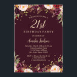 Invitation Gold Burgundy Elégant Floral 21e fête d'anniversai<br><div class="desc">Plus joli fleurs Invitations d'anniversaire dans le Little Bayleigh Store!</div>