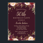 Invitation Gold Burgundy Elégant Floral 50e fête d'anniversai<br><div class="desc">Plus joli fleurs Invitations d'anniversaire dans le Little Bayleigh Store!</div>