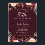 Invitation Gold Burgundy Elégant Floral 70e fête d'anniversai<br><div class="desc">Plus joli fleurs Invitations d'anniversaire dans le Little Bayleigh Store!</div>