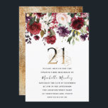Invitation Gold Burgundy Floral Élégant 21ème Anniversaire<br><div class="desc">Gold Burgundy Floral Elégant 21st Birthday Party Invitation Voir la collection correspondante à Niche et Nest Store Nous avons aussi beaucoup d'autres Invitation et collections.</div>