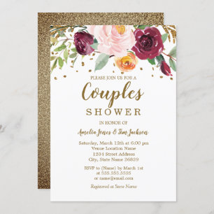 Invitation Gold Burgundy Floral Parties scintillant Couples D
