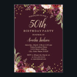 Invitation Gold Burgundy floral Sparkle 50e fête d'anniversai<br><div class="desc">Plus joli Invitations Florales Anniversaire dans le Little Bayleigh Store!</div>