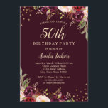 Invitation Gold Burgundy floral Sparkle 50e fête d'anniversai<br><div class="desc">Plus joli Invitations Florales Anniversaire dans le Little Bayleigh Store!</div>