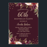 Invitation Gold Burgundy floral Sparkle 60e fête d'anniversai<br><div class="desc">Plus joli Invitations Florales Anniversaire dans le Little Bayleigh Store!</div>